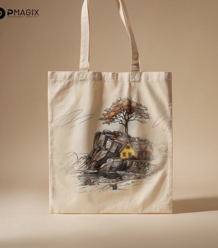 Tote Bag - "Serene Coastal House" Illustration